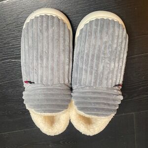 Boutique Gray Corduroy Plush‎ Lined Slippers 6 Indoor Cozy Comfort Shoes Rubber
